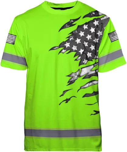 Miniatura 31 de Camisa de alta visibilidad con bandera de Estados Unidos de color para hombres y mujeres, con nombre personalizado, camisa de seguridad reflectante