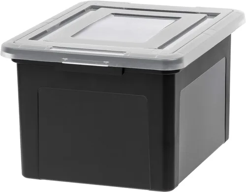 IRIS USA Caja de archivos, organizador de archivos de plástico con tapas para archivos de cartas/legales, caja de documentos portátil para mudanza,