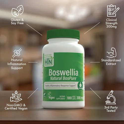 Miniatura 4 de Health Thru Nutrition Boswellia 300mg as Bospure AKBAMAX Ácidos boswélicos de alta potencia 75% AKBA 10% AKBA Apoyo inflamatorio saludable