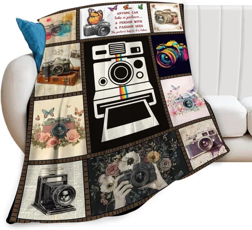 Miniatura 2 de Manta retro de forro polar para cámara, manta de fotografía para niñas y niños, manta vintage de franela súper suave y cálida, regalos para hombres