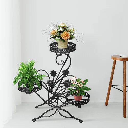 Miniatura 3 de Soporte para plantas de 3 niveles, estantes de metal para flores, soporte de exhibición de plantas para interiores y exteriores, soporte para macetas