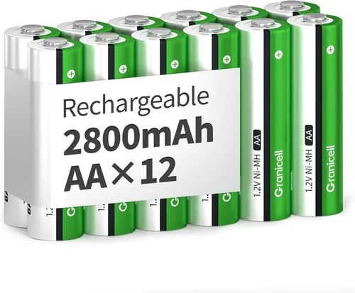 Miniatura 10 de Granicell Pilas recargables AA de 2800 mAh de alta capacidad de 1300 ciclos, batería NiMH de 1,2V de baja autodescarga AA, paquete de 4