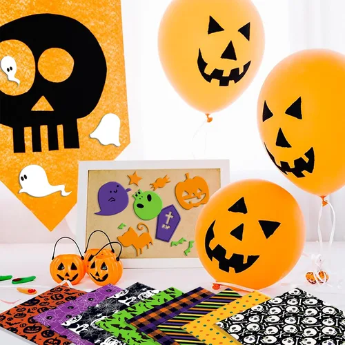 Miniatura 7 de Juego de papel de recortes de papel con patrón de Halloween, papel decorativo de doble cara de 12 pulgadas, papel de origami morado para niños, 12