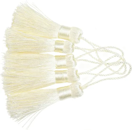 Miniatura 25 de Makhry 20 mini borlas de hilo sedoso hechas a mano de 4.3 pulgadas con lazo de cordón de 2 pulgadas y pequeño nudo chino para aretes, recuerdo