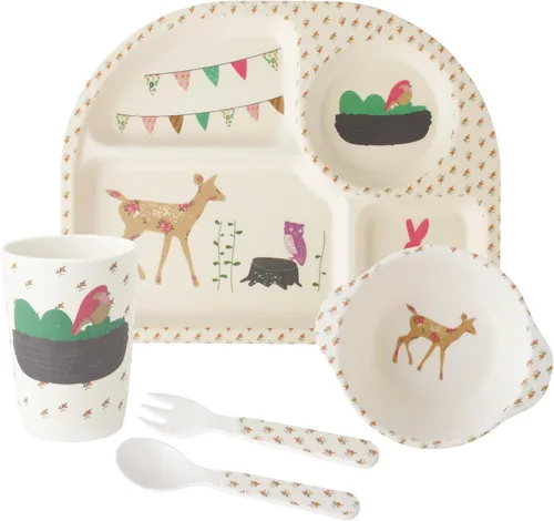 Miniatura 13 de Set de alimentación para niños 5 piezas, juego de vajilla para niños pequeños incluye plato, tazón, taza, tenedor y cuchara, juego de cubiertos