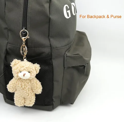 Miniatura 2 de Llavero de peluche de oso de juguete para niños con corazón morado de 5 pulgadas de peluche, mochila con colgante de regalo para niñas (A-marrón)