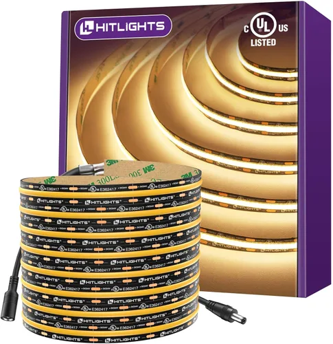 HitLights - Tira de luces LED COB de color blanco cálido de 3000 K, cinta de luz de alta densidad de 16.4 pies, 12 V, 2400 LED, 305+ lm/pie, CRI