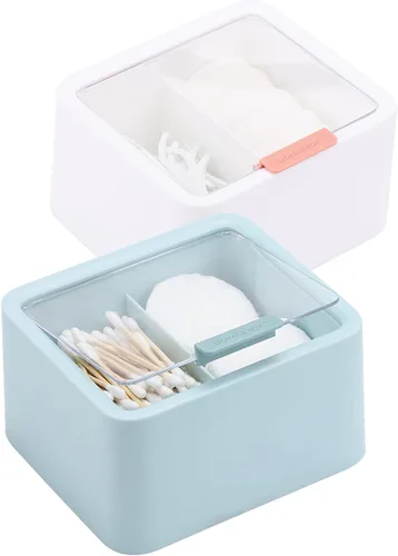 Miniatura 10 de Tecbeauty - Organizador de baño de hisopos de algodón, con 2 rejillas, dispensador de bolas de algodón, frasco de almacenamiento para almohadillas