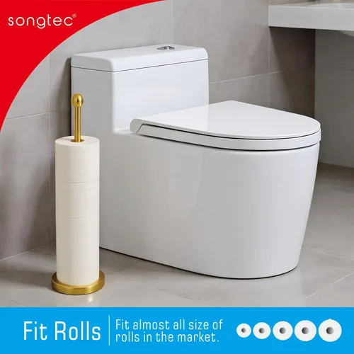 Miniatura 4 de Songtec Soporte de Papel Higiénico Dorado con Reserva, Soporte de Rollo de Papel de Pie para 4 Rollos, Diseño Compacto Almacenamiento de Papel