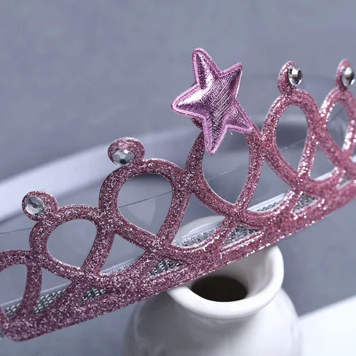 Miniatura 8 de DonLeeving Paquete de 6 diademas de tiara con purpurina para niñas, bandas elásticas para el pelo de princesa para niños pequeños
