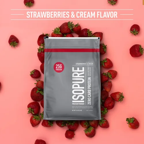 Miniatura 2 de Isopure - Proteína de suero de leche en polvo 100 % pura, sin carbohidratos, sin lactosa ni gluten, con vitaminas y sabor a fresas y crema, 25 g