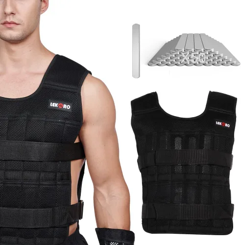 Juego de chaleco con peso de 44 libras para hombres y mujeres, chaleco de peso ajustable para entrenamiento con placas de acero, chaleco de