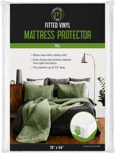 Miniatura 7 de Home Expressions Protector de colchón de vinilo plástico 4Gauge, estilo sábana bajera, impermeable, transpirable y con protección contra derrames