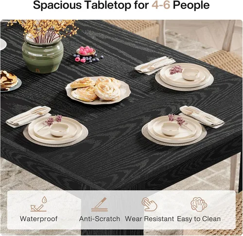 Miniatura 6 de Tribesigns Mesa de comedor de 63 pulgadas para 4 a 6, mesa rectangular de cocina, mesa de comedor de madera negra para cocina del hogar, comedor