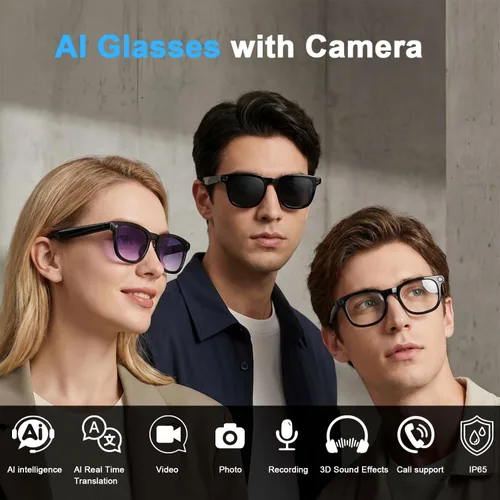 Miniatura 10 de Lentes inteligentes AI con cámara, gafas de cámara Bluetooth HD de 8 MP, gafas de sol de grabación de video 1080P para mujeres y hombres, traducción