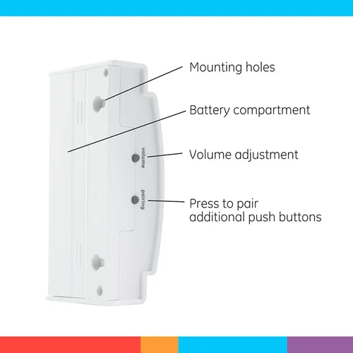 Miniatura 3 de GE Kit de Timbre Inalámbrico, Receptor que Funciona con Batería, 1 Timbre de Puerta con Botón Pulsador, 2 Melodías, 4 Niveles de Volumen campanilla