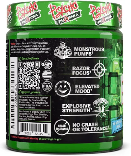 Miniatura 9 de Psycho Pharma Polvo de preentrenamiento de alta rigidez más fuerte, borde de locura, suplemento de preentrenamiento más intenso para bombas, fuerza