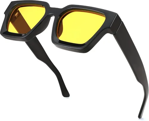 Miniatura 109 de FEISEDY Gafas de sol cuadradas retro de los años 90 para mujeres y hombres, gafas de sol rectangulares gruesas de moda con protección UV400 B2385