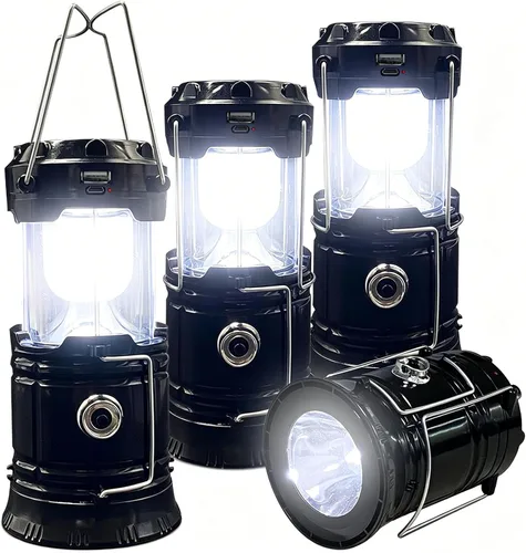 Linterna LED plegable portátil para campamento, XTAUTO ligera, impermeable, solar, recargable, USB, kits de supervivencia para interiores y