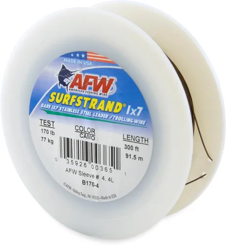 Miniatura 18 de Surfstrand Bare 1x7 Cable Líder de Acero Inoxidable - Línea Líder de Pesca para Agua Salada, 20lb Test - 325lb Test en Brillante, Camuflaje