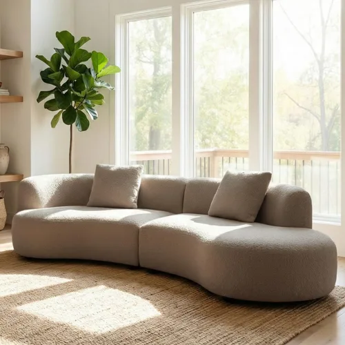 Miniatura 5 de Acanva - Sofá seccional curvo moderno para sala de estar, sofá modular de tela bouclé minimalista y cómodo para apartamento, oficina en casa, 114