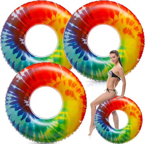 Miniatura 9 de Simgoing Flotadores inflables gigantes para piscina, flotadores de tubo de teñido anudado de 47.24 pulgadas, flotadores grandes y coloridos