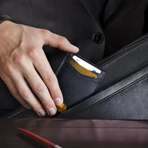 Miniatura 2 de Tryangoos Cartera delgada minimalista de cuero genuino con bloqueo RFID para hombres, bolsillo frontal con cierre magnético, bolsillo frontal