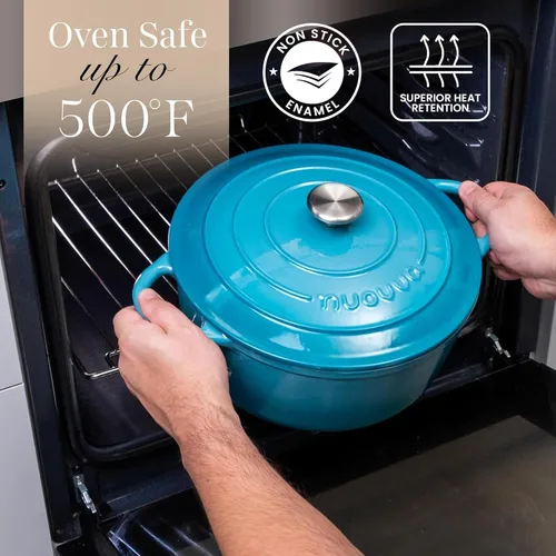 Miniatura 3 de Nuovva Olla holandesa de hierro fundido esmaltado con tapa, cacerola antiadherente de 6.4 cuartos de galón, resistente y apta para horno hasta 500 °