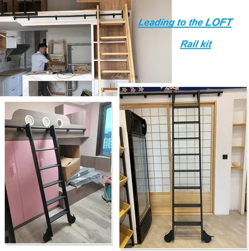 Miniatura 5 de Kit de herramientas de riel deslizante de escalera rodante Riel de puerta deslizante de escalera de biblioteca con ruedas de rodillo de suelo