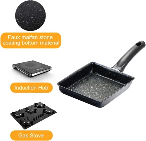 Miniatura 4 de LOQJSS Tamagoyaki - Sartén antiadherente japonesa para tortilla, sartén rectangular de hierro fundido, sartén pequeña, cacerolas para huevos