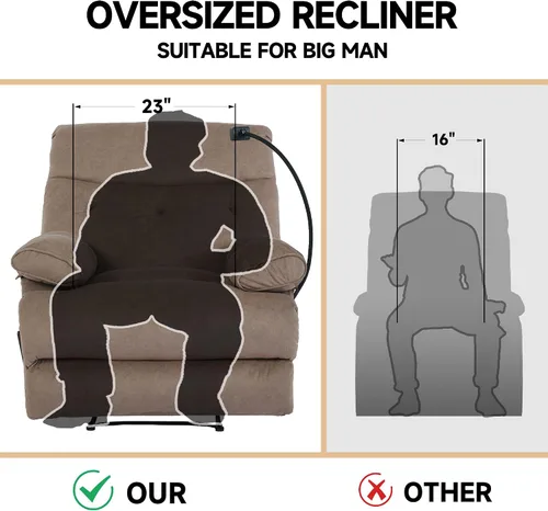 Miniatura 8 de Sillas reclinables de gran tamaño, silla reclinable manual Big Mans para adultos, 400 libras, reclinables grandes, extra anchas, sofá reclinable