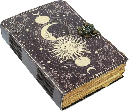Sun & Moon - Diario vintage de cuero para hombres y mujeres, 200 páginas de papel vintage antiguo hecho a mano, cuaderno de bocetos de cuero, diario