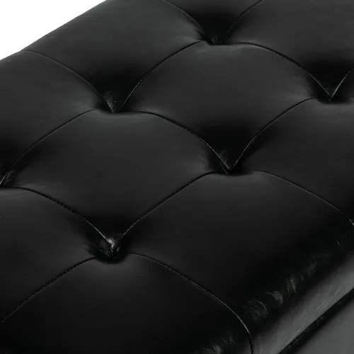 Miniatura 7 de Adeco Otomana de almacenamiento, banco tapizado rectangular de piel sintética con patas de madera, reposapiés, mesa de café para sala de estar, Negro