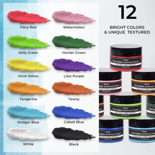 Miniatura 3 de Funto Juego de pintura acrílica texturizada, 12 colores, kit completo de pintura con herramientas y lienzos, kit de suministros de pintura