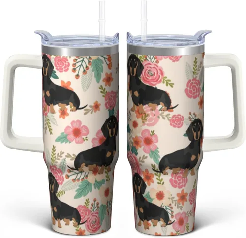 Miniatura 29 de Dachshund - Vaso de viaje aislado de acero inoxidable de 20 onzas con asa y pajilla, regalo para mujer, para el Día de la Madre, a prueba de fugas