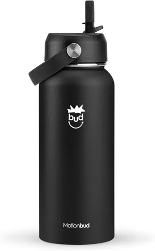 Miniatura 2 de Botella de agua aislada de 32 onzas, de acero inoxidable, botella a prueba de derrames con 3 tapas, sin BPA, aislada al vacío, mantiene las bebidas