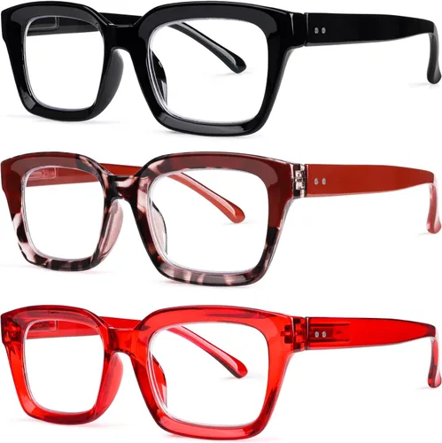 Miniatura 9 de Joschoo - Paquete de 3 gafas de lectura con bloqueo de luz azul para computadora, con bisagra de resorte, para mujeres y hombres