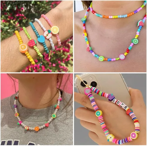 Miniatura 3 de Cuentas de arcilla polimérica hechas a mano con forma de fruta mixta, cuentas sueltas de color mixto, cuentas espaciadoras para hacer joyas