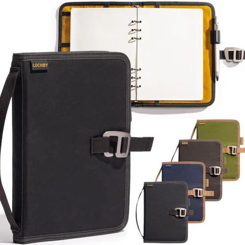 LOCHBY® Carpeta Field A5 | Cubierta de carpeta de 6 anillas | Lona encerada resistente al agua | Diseño plano | Sistema A5 apto para recargar |