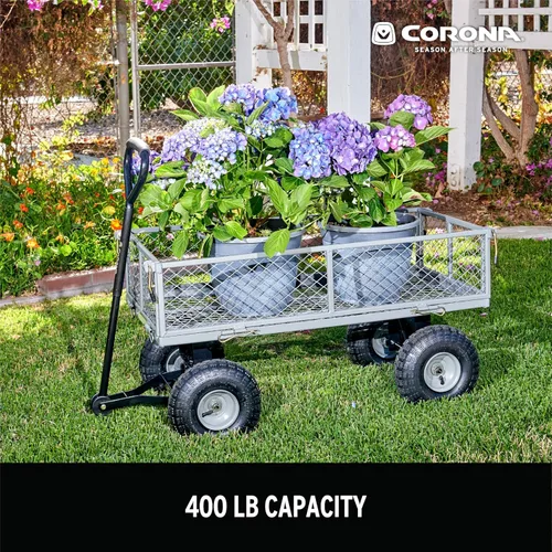 Miniatura 4 de Corona Carro de metal para paisajismo, capacidad de 400 libras, lados plegables, neumáticos de 10 pulgadas para patio, jardinería, corteza
