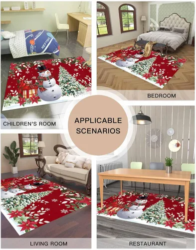 Miniatura 8 de Alfombra rectangular grande de 2.7 x 5 pies, para sala de estar, muñeco de nieve de Navidad, duradera, antideslizante, alfombra para dormitorio