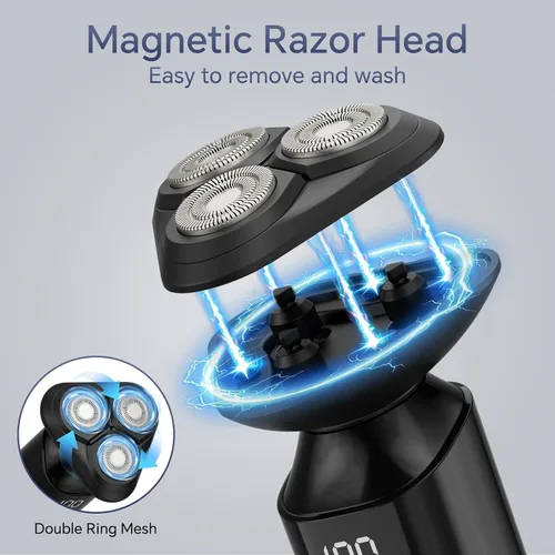 Miniatura 4 de RUIBO Maquinilla de afeitar eléctrica para hombres, afeitadora eléctrica recargable para hombres, rasuradora giratoria 3D impermeable, inalámbrica