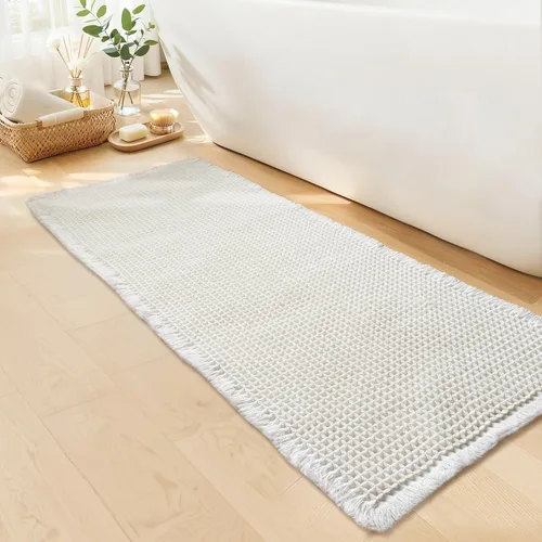 Miniatura 13 de Tapete de baño estilo gofre, tapete de baño bohemio, antideslizante, lavable, súper absorbente y de secado rápido, tapetes de baño pequeños, Caqui