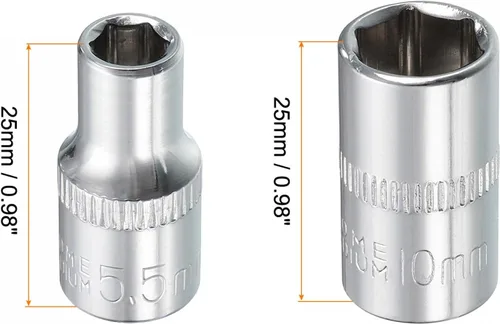 Miniatura 2 de uxcell Juego de 6 llaves de vaso poco profundas de 1/4 pulgadas por 0.217 in y 0.394 in, métrico de 6 puntos, acero CR-V