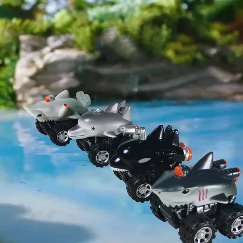 Miniatura 7 de DINOBROS Juguetes de tiburón, autos de tracción para niños y niños pequeños, paquete de 4 unidades, camión de animales marinos, juguete de delfín