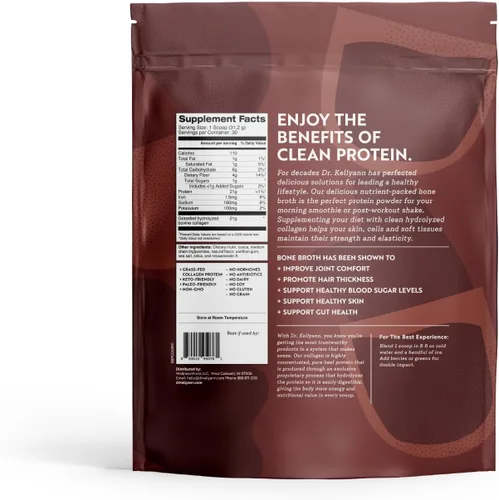 Miniatura 2 de Dr. Kellyann - Polvo de proteína de caldo de hueso Keto - Chocolate - Proteína 21g, 2g de carbohidratos netos - Colágeno hidrolizado alimentado
