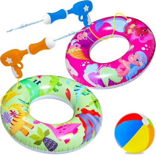 Parentswell Juego de fiesta en la piscina – Anillos inflables de natación para piscina, tubos de piscina con pistolas de agua y pelota de playa,