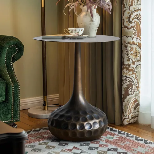 Miniatura 9 de Mesa auxiliar, mesa de centro moderna, mesa decorativa de hierro con pedestal de metal para sala de estar, dormitorio, balcón, oficina