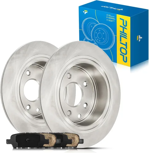 PHILTOP Juego de rotores de freno de disco trasero y pastillas de freno de cerámica para Nissan 2002-2023 Altima, Nissan 2007-2019 Sentra, Nissan