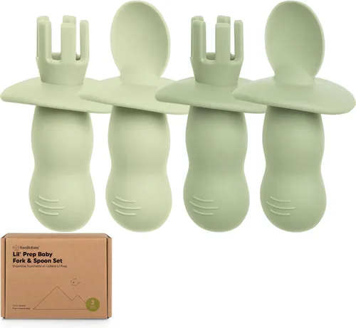 Miniatura 14 de KeaBabies Juego de 4 cucharas y tenedores de silicona para bebés - Utensilios para destete con luz LED para bebés de 6 a 12 meses, cuchara y tenedor